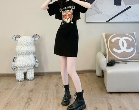 拉夏贝尔法式收腰黑色连衣裙女夏2024新款...