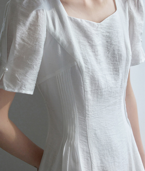 原水法式方领白色连衣裙女夏大方得体的裙子夏...