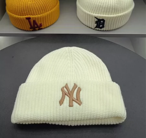 韩国MLB帽子NY洋基队保暖针织帽情侣卷边...