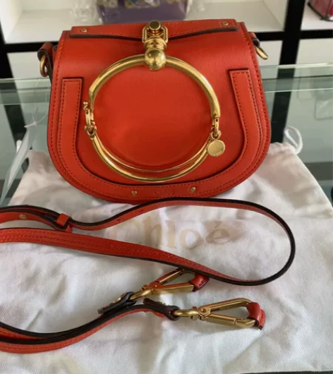 ?Chloe女士橙红色手镯马鞍包 98新+...