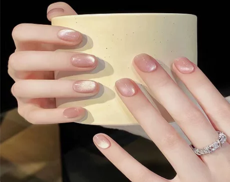 粉晶猫眼手工穿戴甲短款高级感裸色美甲成品指...