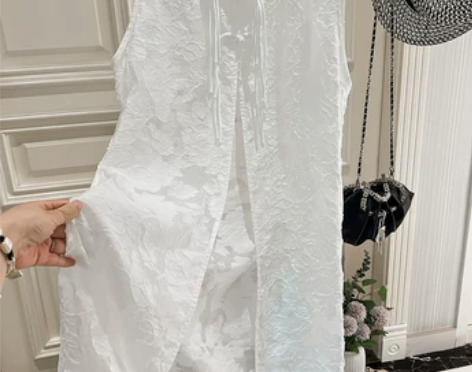 现小四原创 新中式轻奢盘扣新中长款长袍提花...