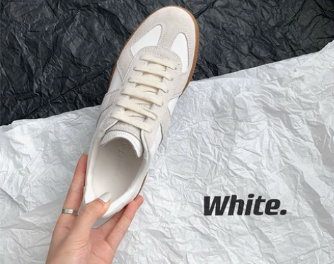 给我买它~复古真皮白色休闲德训鞋女低帮运动...