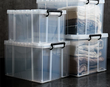 特大号透明塑料衣服收纳箱加厚透明有盖玩具收...