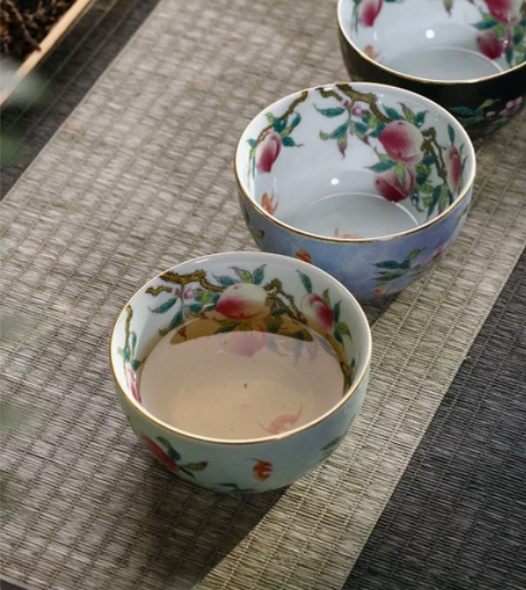 珐琅彩扒花轧道九桃五福过墙内绘寿桃大号陶瓷...