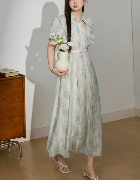 蓝语大码胖妹妹高级感收腰显瘦连衣裙2024...