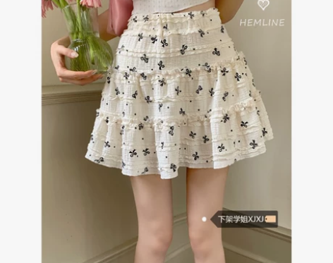 设计感蕾丝蝴蝶结半身裙女夏季2024新款甜...