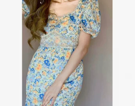 韩米莱气质女神范连衣裙小心机复古油画碎花印...