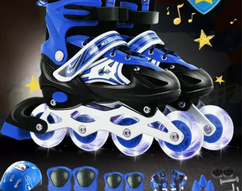 青少年蓝色溜冰鞋儿童粉色全套装旱冰鞋滑冰鞋...
