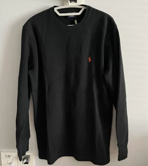 Ralph Lauren 黑色华夫格长袖T...