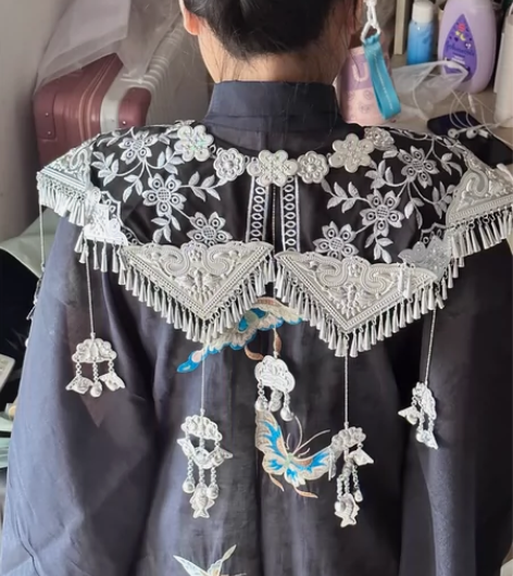 现货【芝月同款】汉服纯手作苗银民族风黑色云...