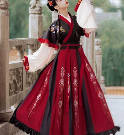 出 艺缕原创芙蕖汉服女秋冬襦裙重工刺绣齐腰...