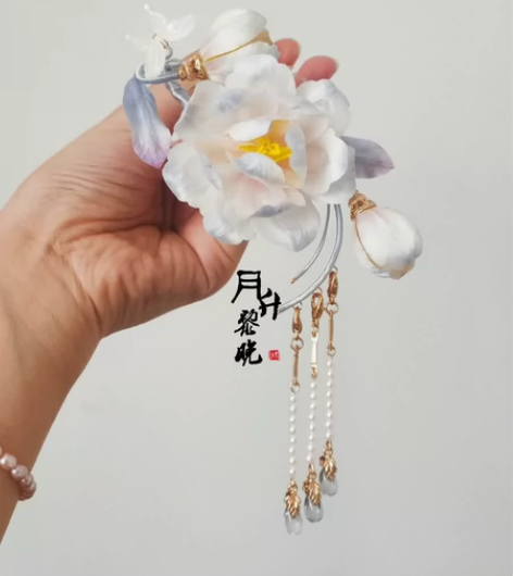 原创绒花发簪清新仙气清冷风发梳流苏可拆卸 ...