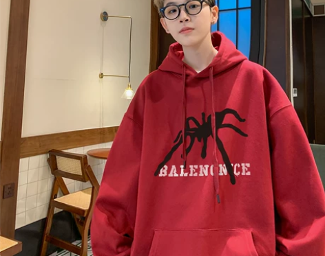 连帽卫衣男款春秋美式潮牌重磅2024新款红...