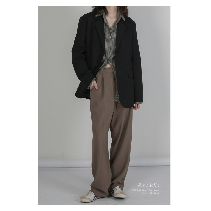 modello 薄款春夏阔腿裤女中腰裤子女...