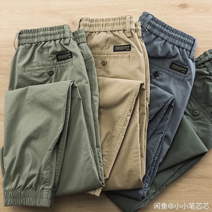 高质量男裤夏季潮牌工装裤宽松男九分束脚裤纯...