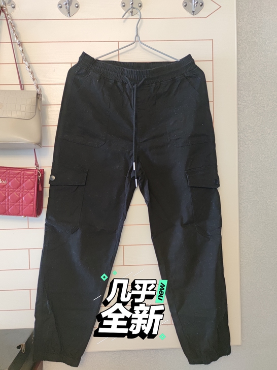 cache黑色纯棉工装裤