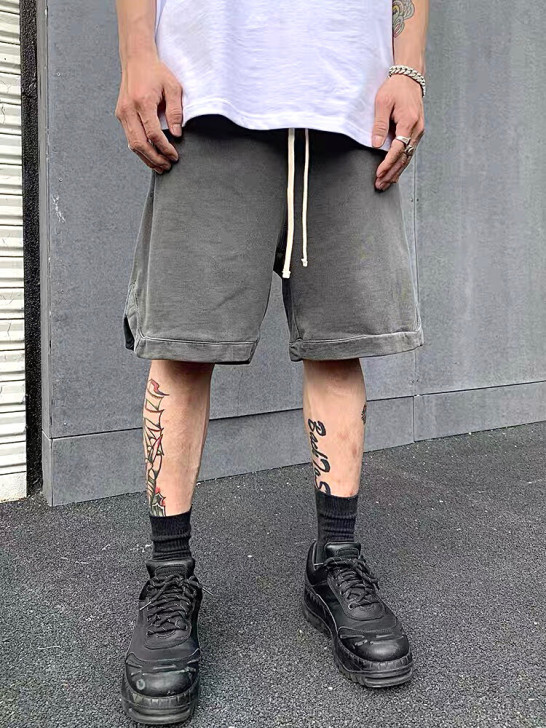 夏季侃爷美式高街复古纯色休闲短裤男五分运动...