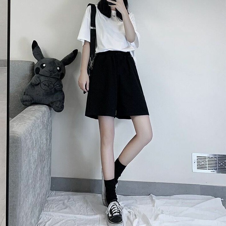 黑色五分休闲运动短裤女学生韩版宽松显瘦百搭...