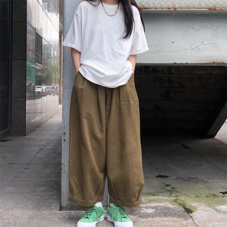 oversize裤子女春秋日系工装裤高腰垂...