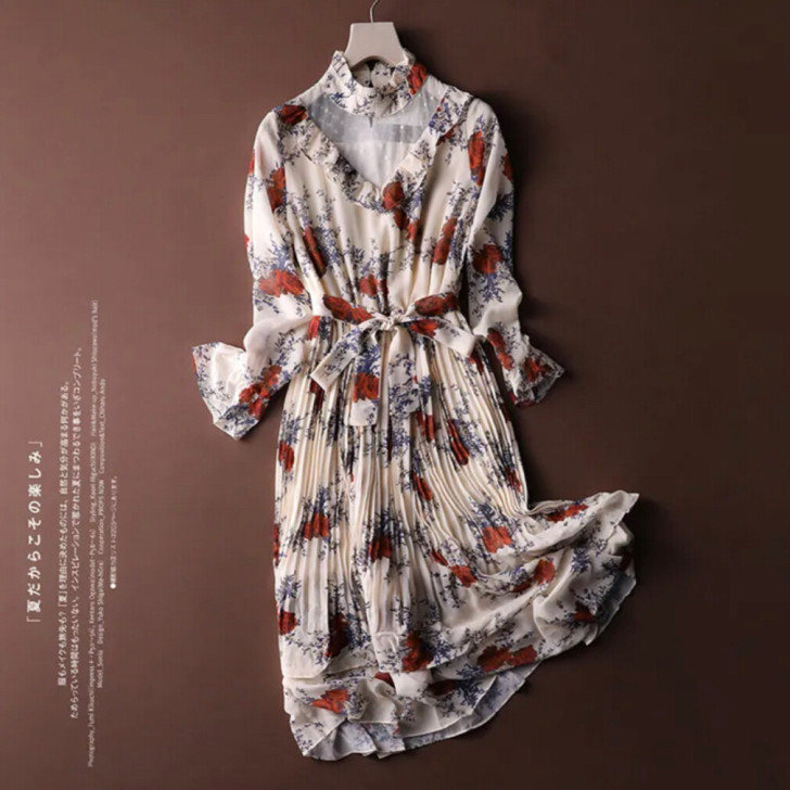 【科幻可换】法式碎花连衣裙女春秋小心机赫本...