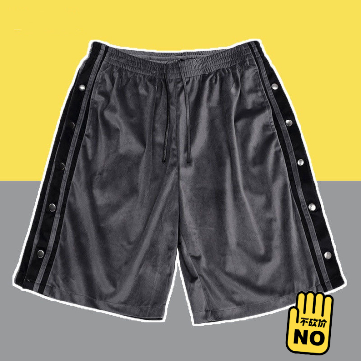 21ss复古侧边排扣裤工装休闲五分裤高街i...