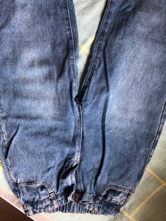 复古蓝直筒阔腿牛仔裤 松紧腰