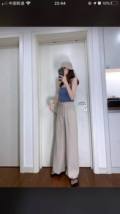 全新  冰丝针织阔腿裤女高腰垂感夏季薄款宽...