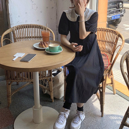 黑色连衣裙女夏季超仙甜美娃娃领裙子韩版宽松...