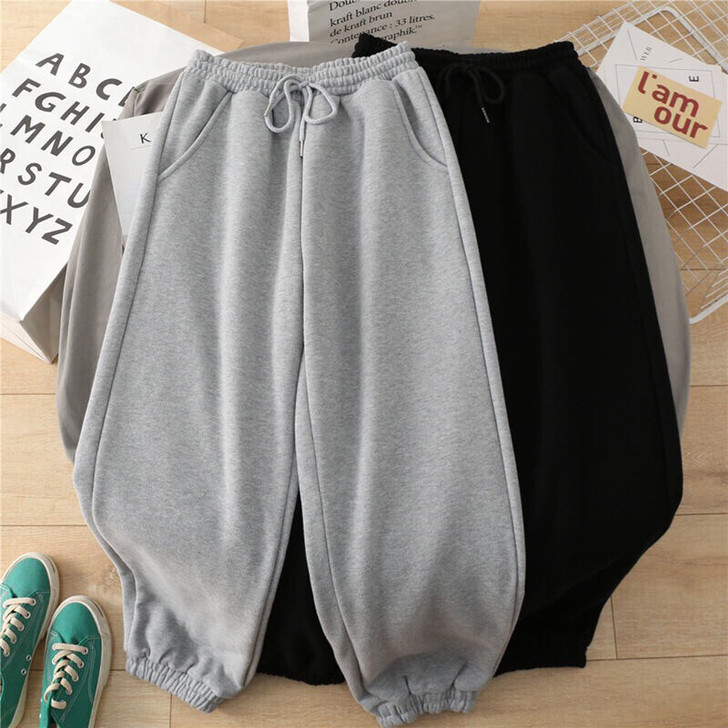 裤子女冬季加绒高腰运动裤学生韩版宽松显瘦2...