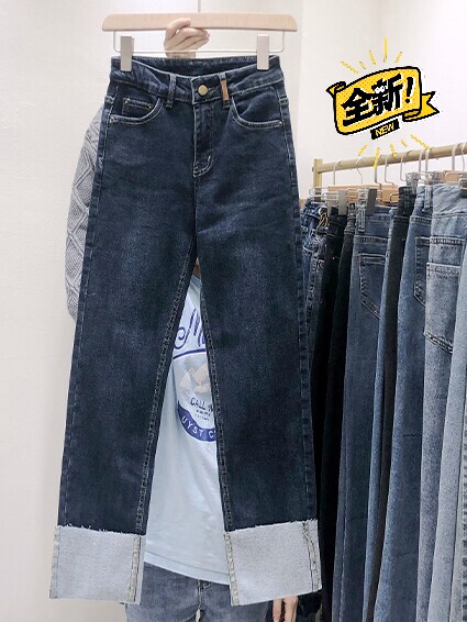 韩国秋冬东大门新款磨毛高腰加厚显瘦直筒百搭...