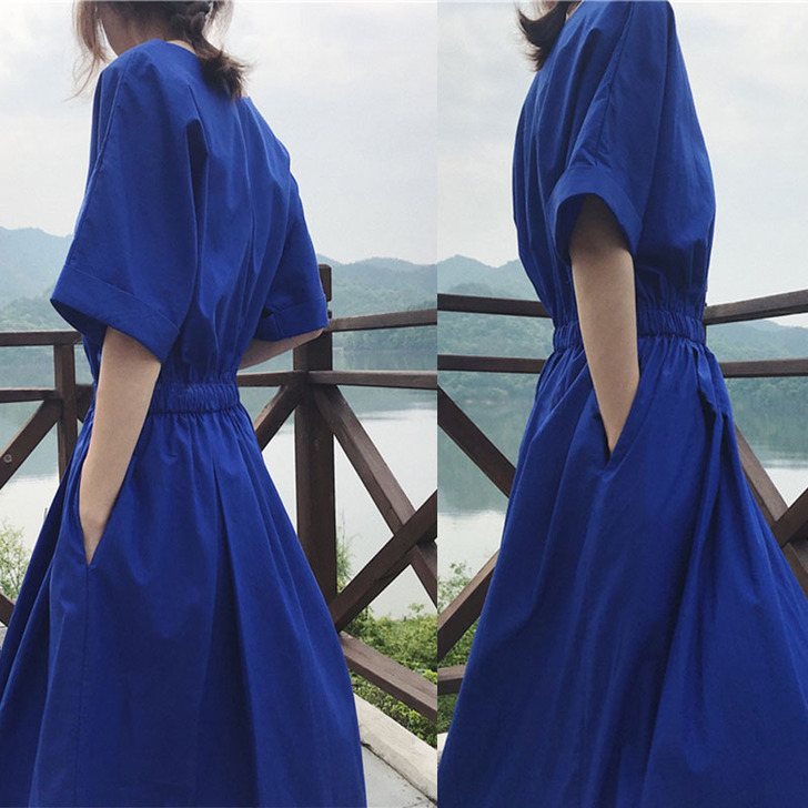 长裙森系智熏裙桔梗裙蓝色法式小众初恋裙连衣...