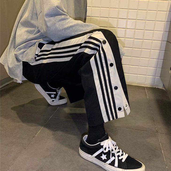 排扣裤子男韩版潮流ins高街直筒休闲宽松阔...