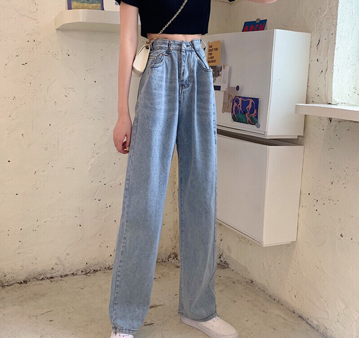 泫雅牛仔裤女直筒宽松裤子春秋2021新款显...