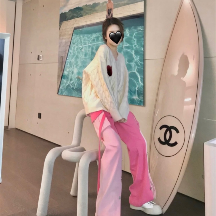 粉色直筒阔腿裤女气质百搭休闲2021新款春...