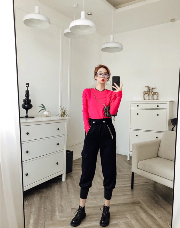 工装休闲运动裤女2021新款春秋宽松显瘦百...