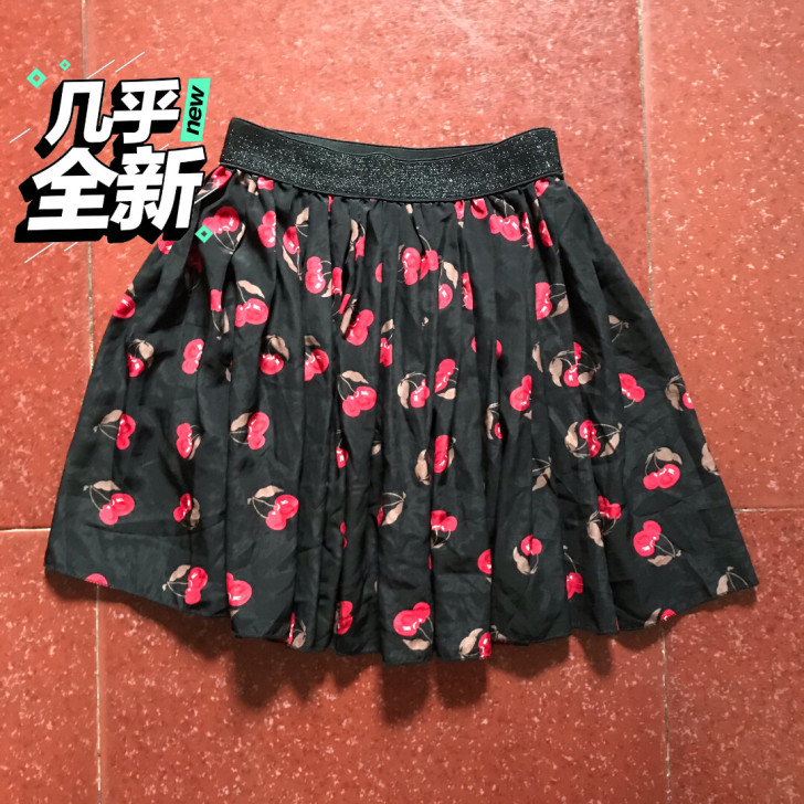 樱桃图案百褶裙半裙短裙均码显瘦包容性高少女...