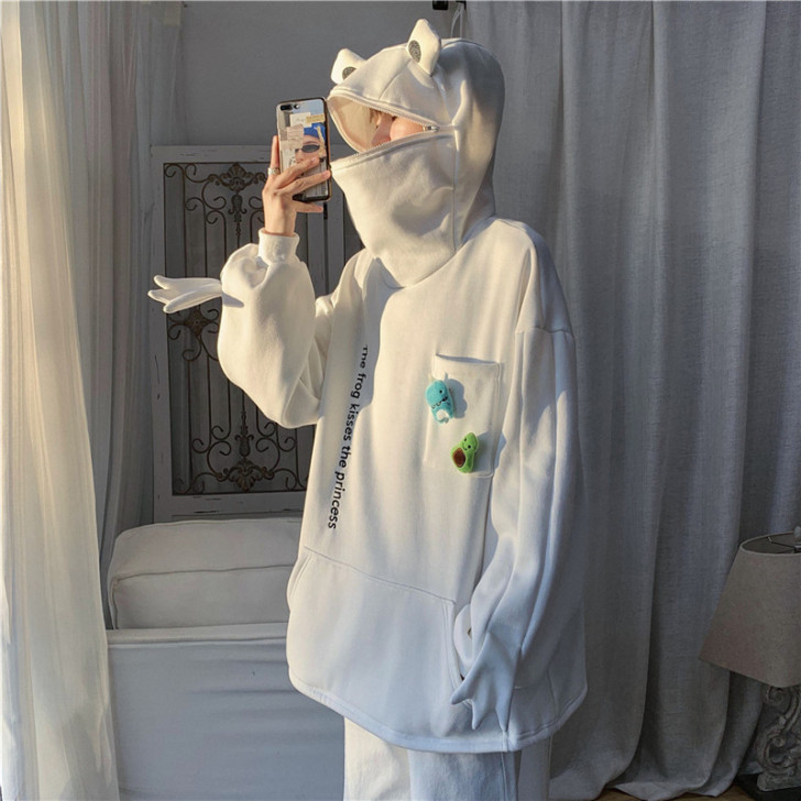 旋律风车青蛙套头卫衣男士设计感连帽休闲外套...