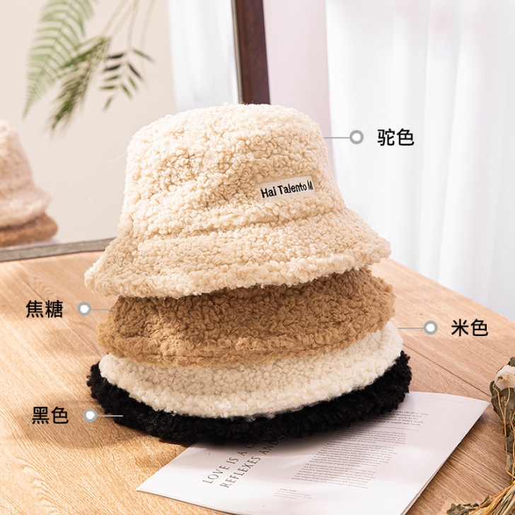 羊羔毛渔夫帽子女冬季韩版潮百搭baby明星...