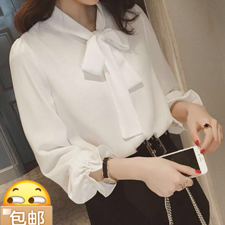 全新  2021新款春装韩版大码衬衫蝴蝶结...