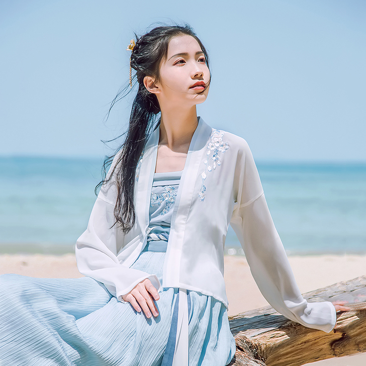 汉尚华莲传统汉服女装绣花抹胸对襟襦裙齐腰日...