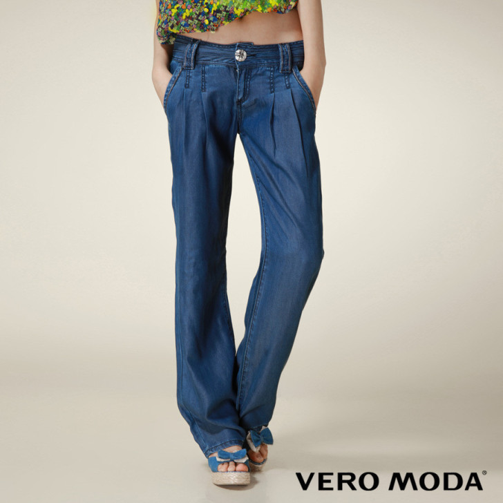 Vero Moda光泽感宽松阔腿牛仔裤(深...