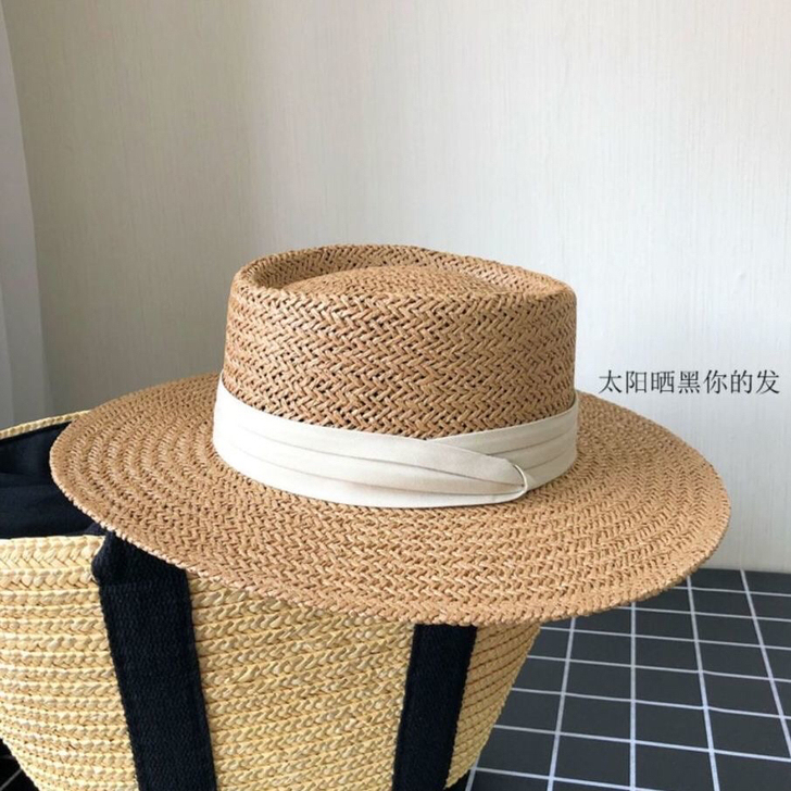 草帽女夏海边度假沙滩帽遮阳复古法式平沿帽子...