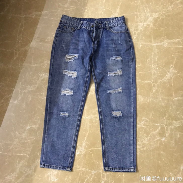 直筒宽松破洞牛仔裤 上身超好看 休闲不挑人穿