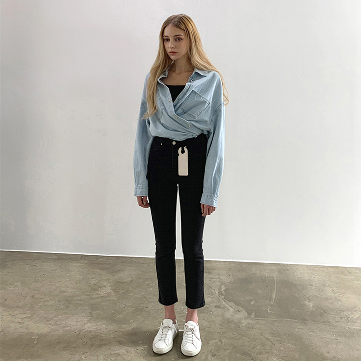 黑色小直筒牛仔裤女宽松高腰显瘦九分2021...