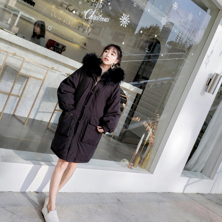 2018年新款羽绒服女式中长款韩版加厚貉子...