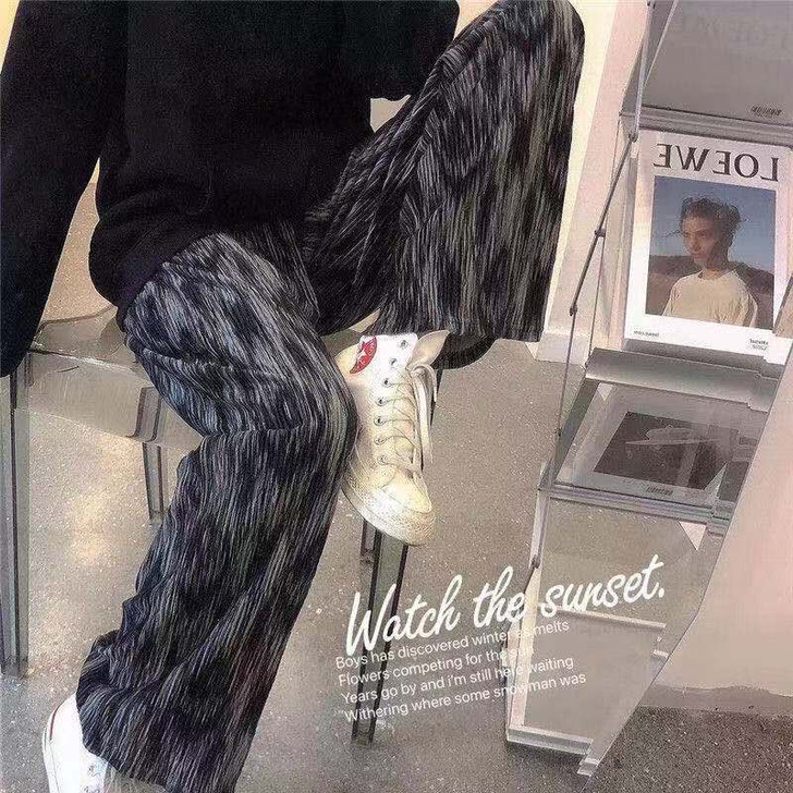 扎染高腰裤子女显瘦百搭休闲裤直筒宽松阔腿裤...