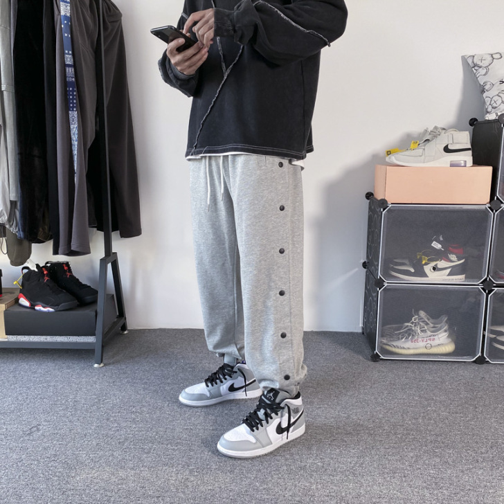 欧美高街fog排扣运动长裤宽松百搭垂感堆积...