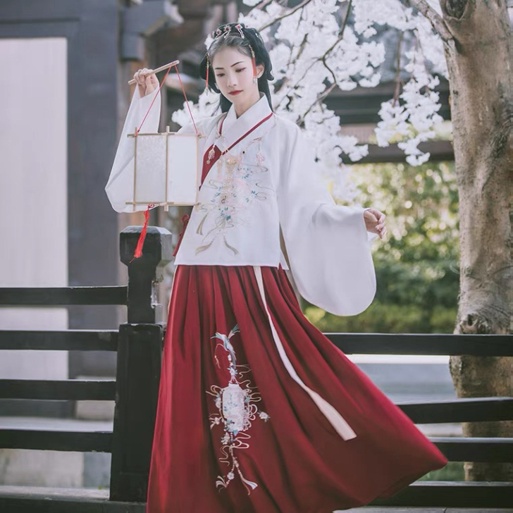 汉尚华莲朱颜传统汉服女装莲花绣花明制交领袄...