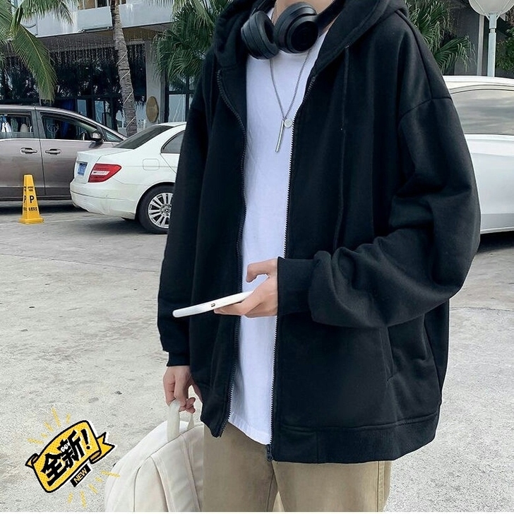 全新 春季薄款港风拉链夹克男士连帽开衫卫衣...